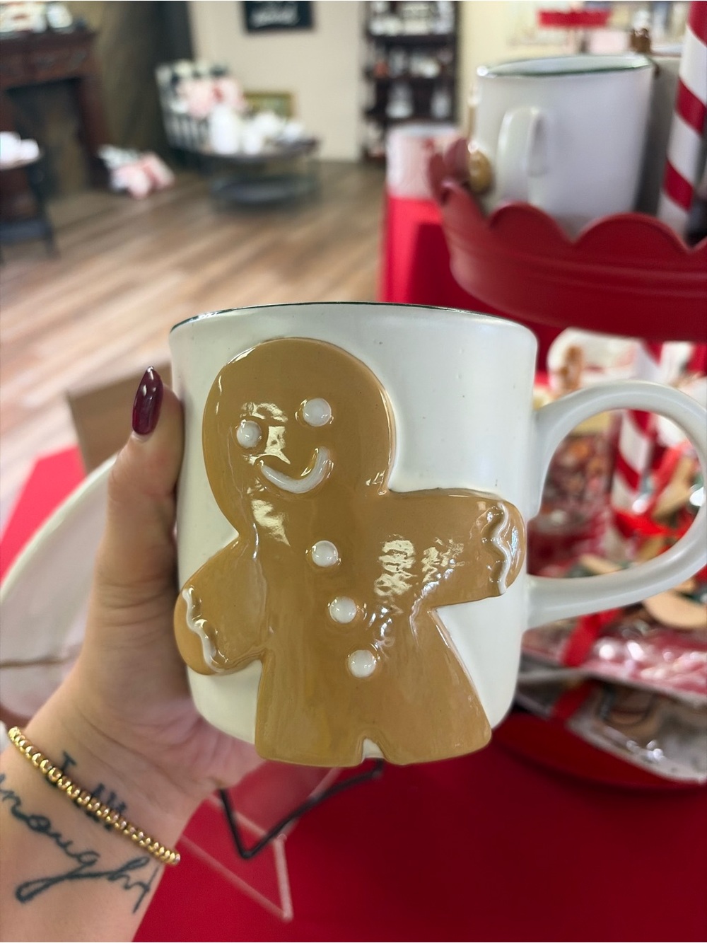 Mud Pie White Ceramic Mug with Brown Gingerbread Accent